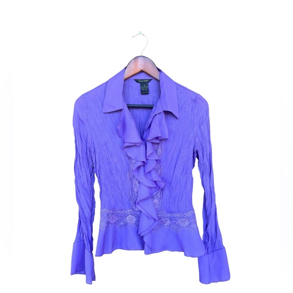 Vintage Y2K Purple Ruffled Lace Plisse Blouse Medium Fairycore Whimsygoth Grunge - Picture 1 of 9